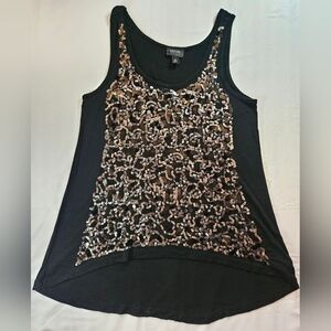 Nicole By Nicole Miller Black Sequined Tank Top With High Low Hem Size Medium